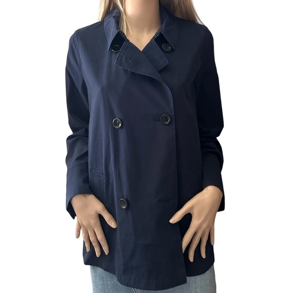J. Jill Double Breasted Pea Coat Jacket Oversized Cotton Canvas India Blue XS S - Picture 8 of 14